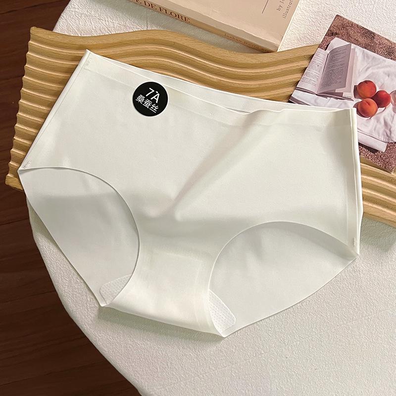 

Women s Seamless Ice Silk Panties - Comfortable, Breathable, High Elastic Mid-Waist Briefs with Mulberry Silk Crotch M