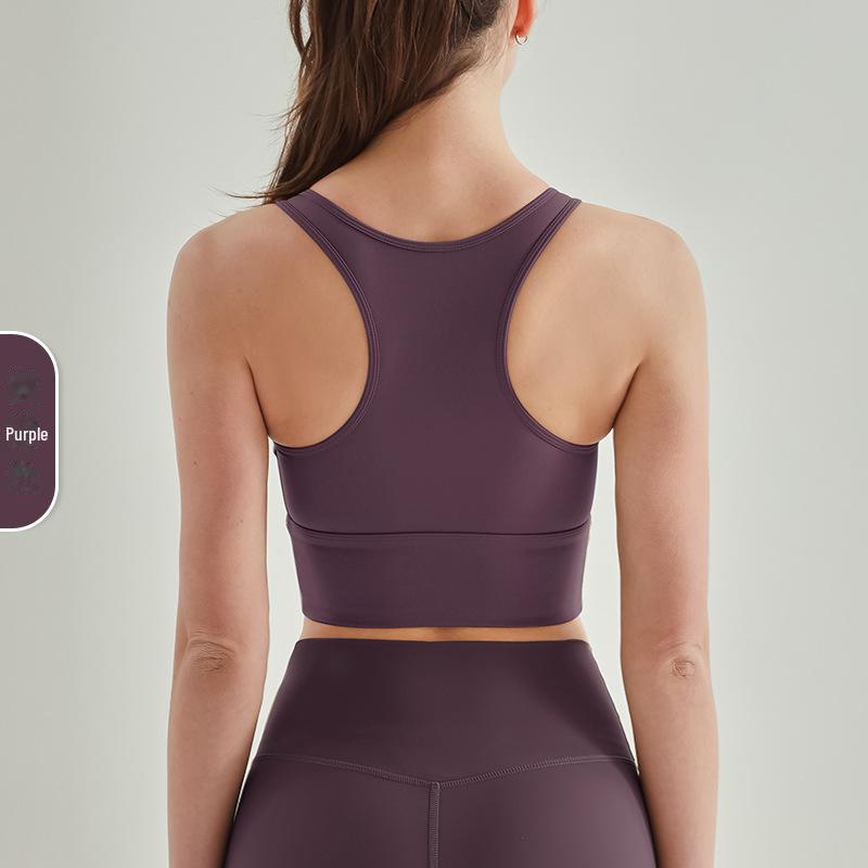 Dámská vysoce pevná jógová vesta: Broušený pocit nahoty, Jednodílná pevná košíčková, Nárazuvzdorná sportovní podprsenka se zádovým zapínáním