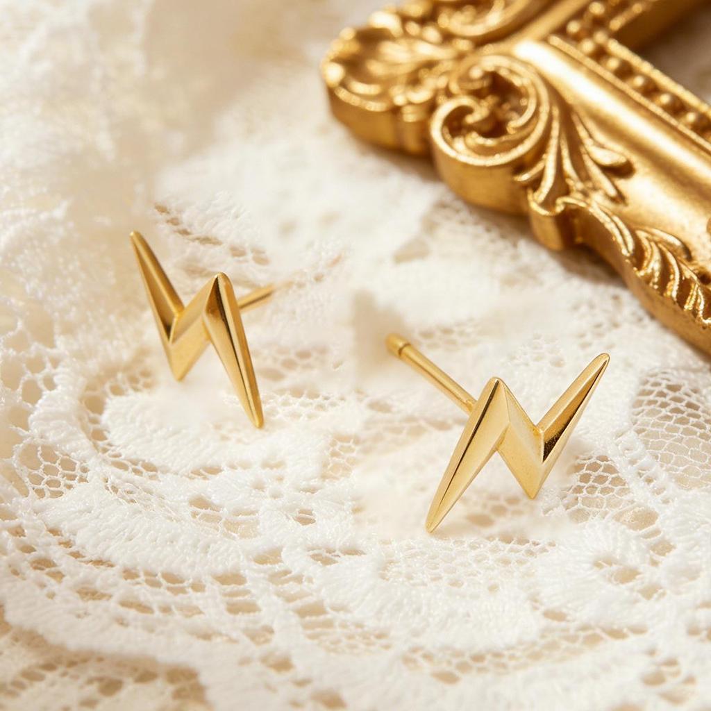 Harry Potter Hermione Lightning Bolt Gold-Plated Stud Earrings - Unisex, Trendy, Creative Accessories
