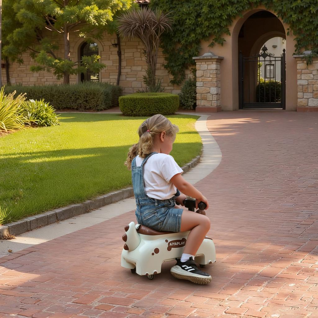 Kids Ride On Car, Dinosaur Foot To Floor Slider with Storage, Toddler Walker with Light, Sounds, Cream