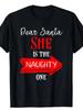 Funny Christmas Couple's Matching T-Shirt - 'She's The Naughty One' Graphic Tee, Black with Red & Wh