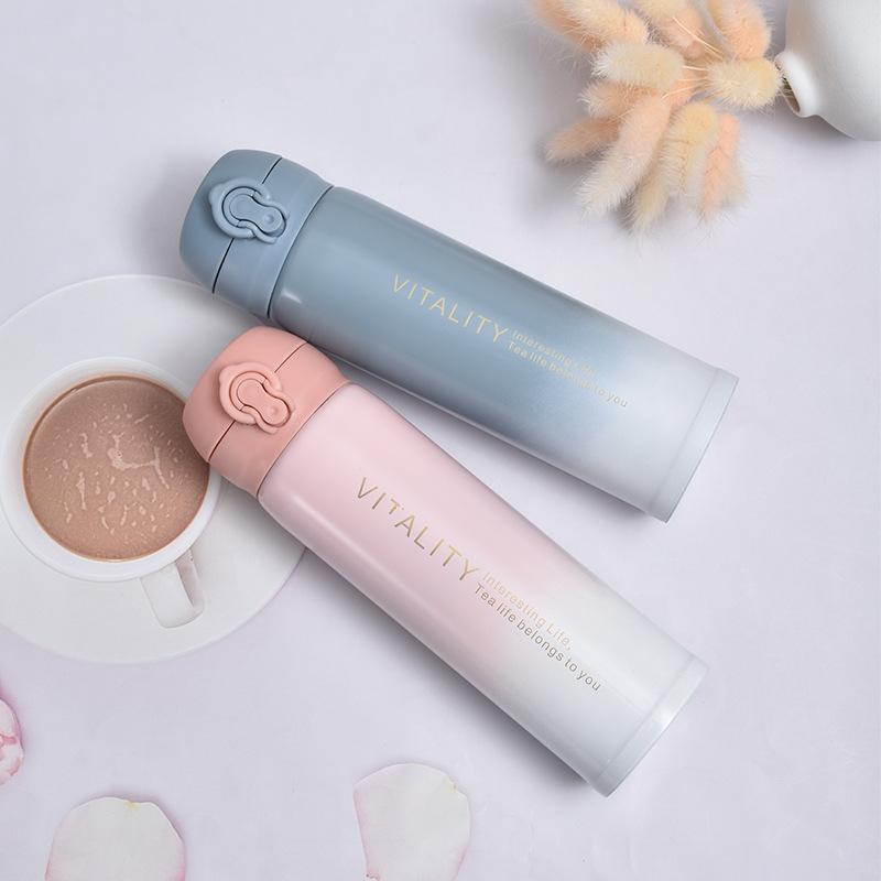 ins wind gradual change color stainless steel thermos cup creative boys and girls bounce cup office daily drinking straight cup