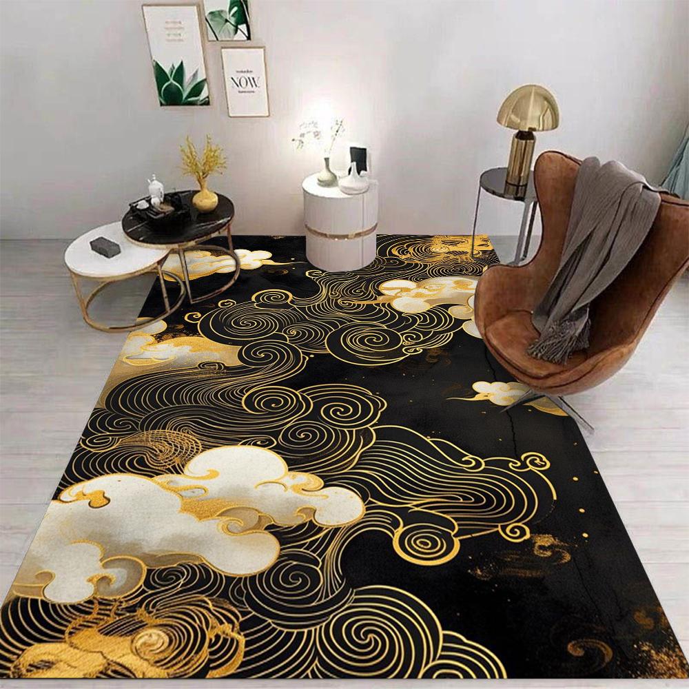 Chinese Art Style Carpet Golden Mountain Waterfall River Moonlit Forest Auspicious Cloud Patterns Rug For Living Room Decor