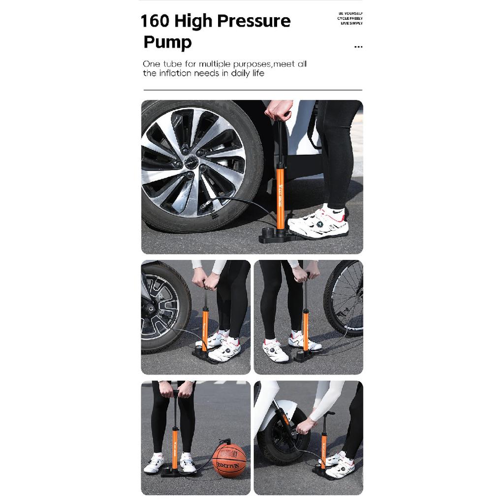 WEST BIKING 160PSI Bike Pump Portable Stainless Steel Floor Pump Presta&Schrader Valve Tire Inflator MTB Road Bike Accessories
