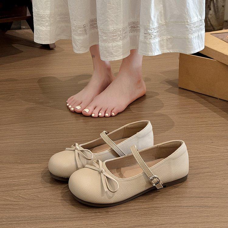 Mary Jane round head small leather shoes women's 2025 autumn new thick-soled shallow mouth versatile skirt French bow single shoes