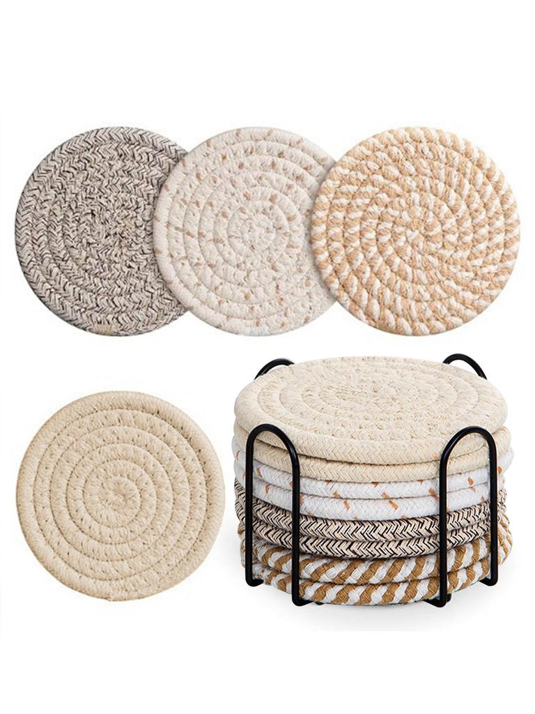 4/8Pcs INS Style Cotton Rope Braided Coasters Thickened Heat Insulating Mats Absorbent Woven Braided Placemats for Coffee Tea