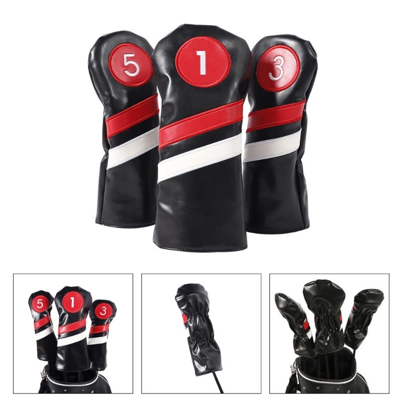 3Pcs Driver/Fairway Wood/Hybrid Club Head Cover Set Leather Golf-Club Headcovers Portable Golf Accessories for Women Men