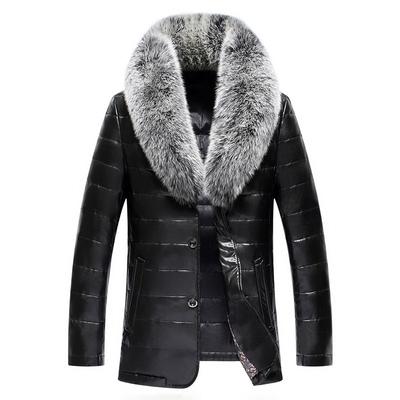 New Leather Down Jacket Men's Short Fox Fur Collar Middle-aged Men's Korean Fashion Casual Warm and Cold-proof Jacket