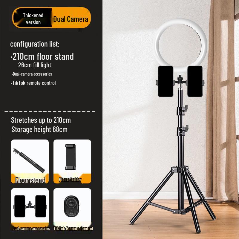 Dual-angle Mobile Phone Tripod with Fill Light for Live Streaming and Recording