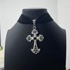 Gothic Velvet Choker with Floral Pattern and Colorful Cross Pendant