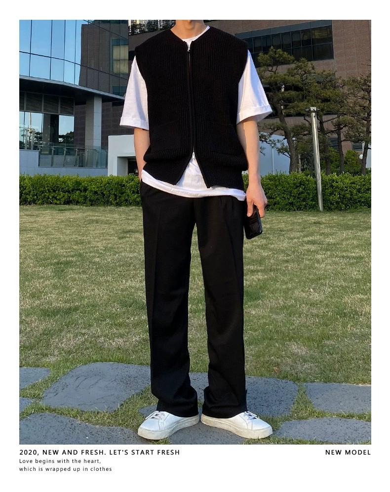 Męski jesienny dzianinowy kamizelka w stylu japońskim: Sweter college'owy rozpinany na zamek