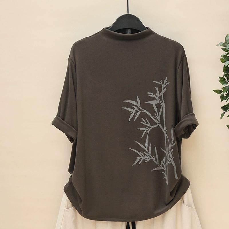 Dimanaf 2025 Autumn Pattern Printing T-shirt Black Women Short Sleeve Loose Tops Tees