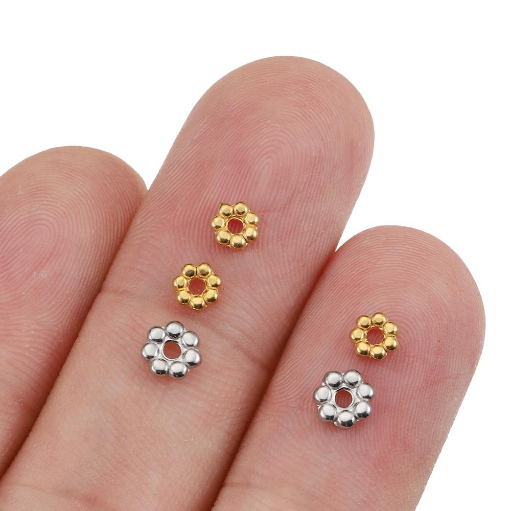 50pcs Stainless Steel Gold Color Daisy Spacer Beads Mini Spacer Beads Charms Pendants for Bracelet Necklace Jewelry Making DIY