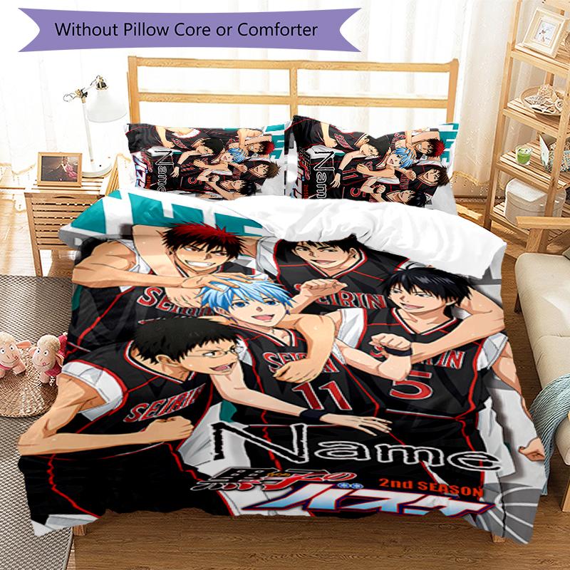 3pcs Custom Name Cartoon Kuroko's Basketball Bedding Set Duvet Cover Closure Includes 1 Duvet Cover & 2 Pillowcases for All Seasons Bedroom Decor