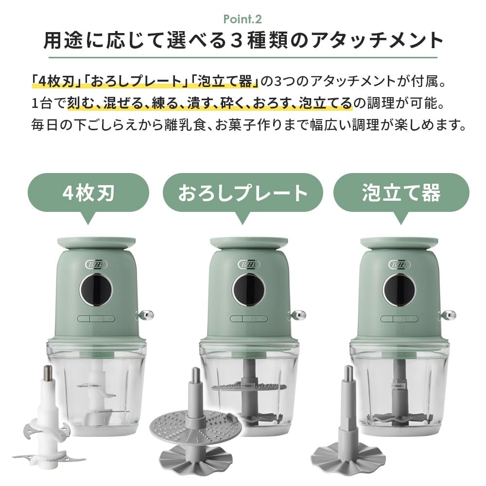 Toffy K-CH2 Rechargeable Multi-Food Processor with Scale, Pale Aqua