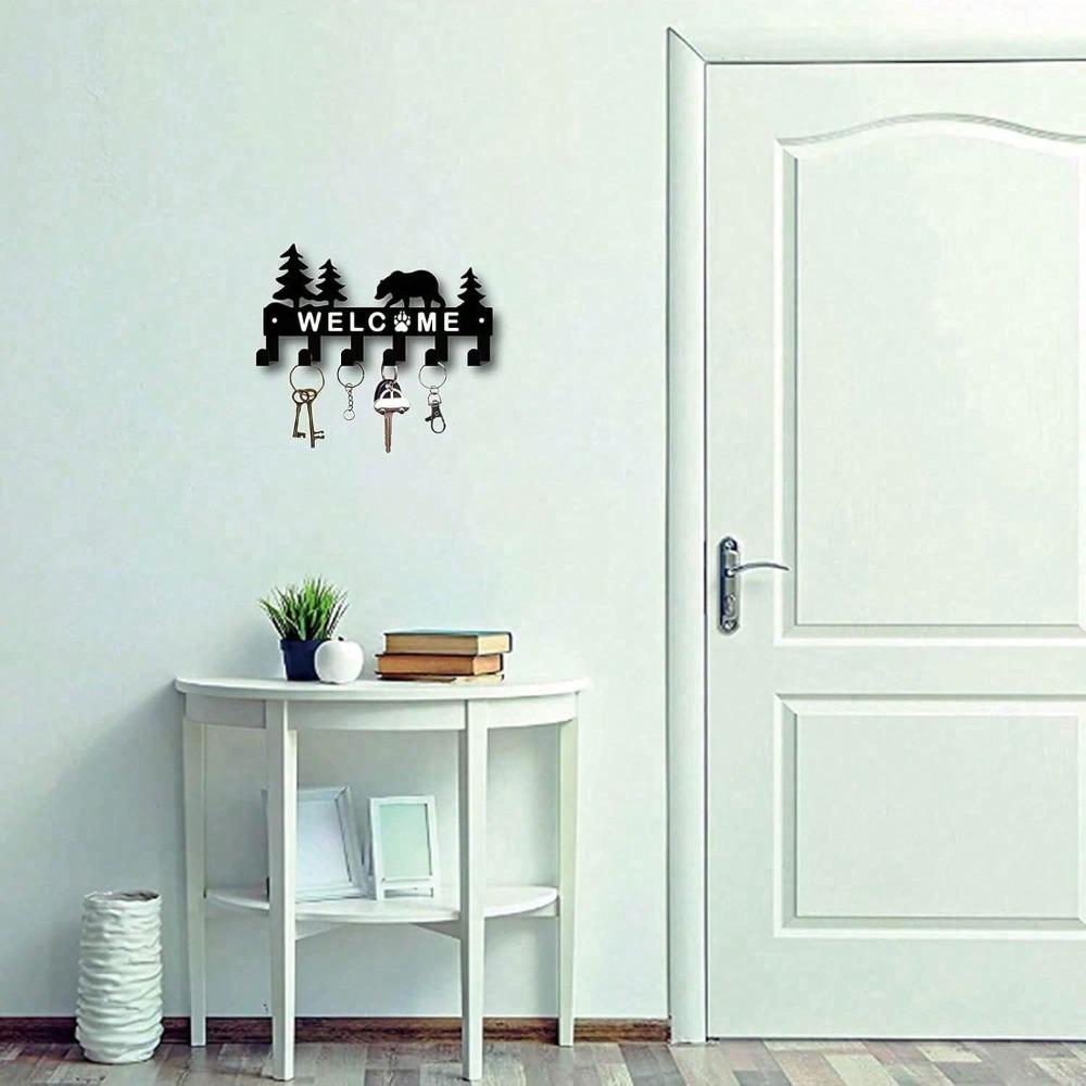 Metal Key Holder Wall Mounted Bear Design with 6 Hooks for Entryway Storage Home Decor Gift