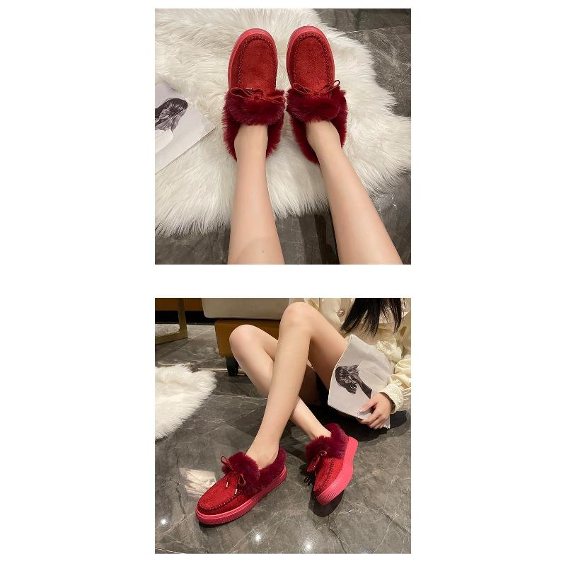 Winter Cotton Boots with Bow Detail Warm Flat Boots In Plus Sizes Versatile Women's Boots with Fur Lining