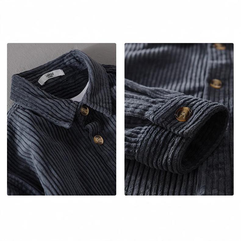 Men's Corduroy Casual Button Down Shirt with Chest Pocket, Retro Loose Fit Long Sleeve Shirt