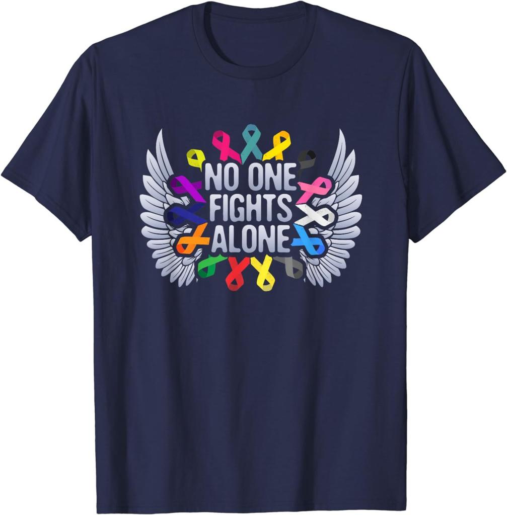 No One Fights Alone Multicolor Ribbon For Cancer Unisex T-Shirt