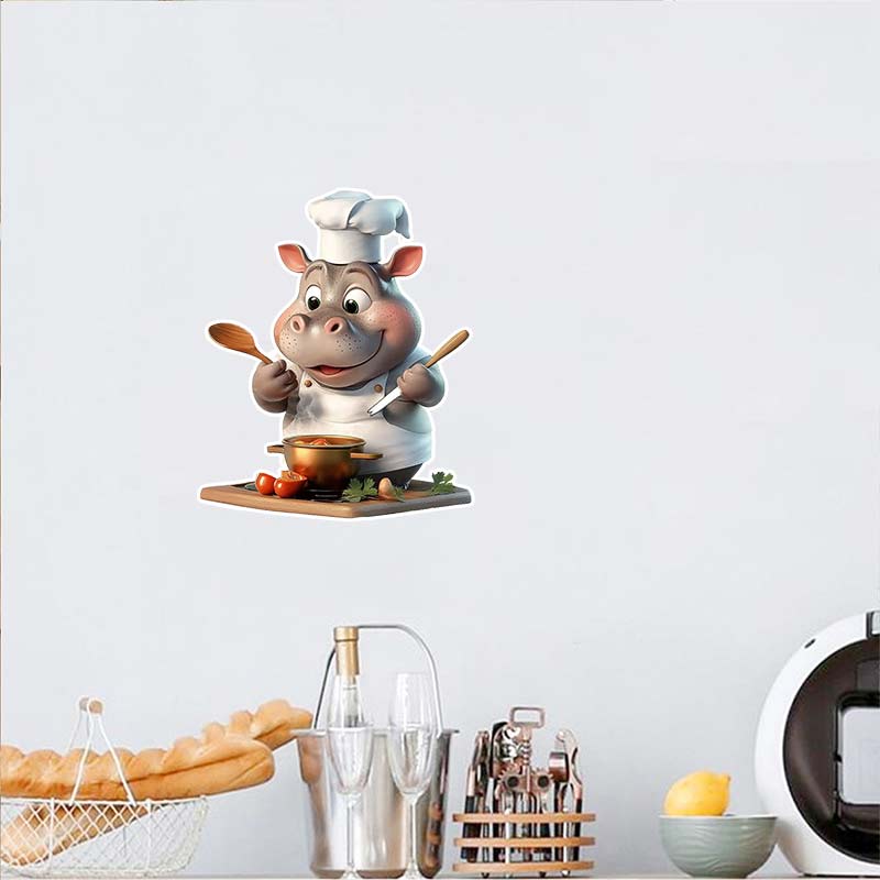 Süße Giraffe & Katze & Glückliches Nilpferd Koch Wandaufkleber - Charmantes Tier Kühlschrankaufkleber für Wohn- & Esszimmerdekor Aufkleber S481