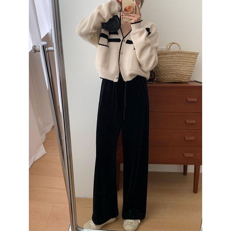 Sanni's One Match All Korea Order High Quality Loose Velvet Pants High Waist Wide Leg Straight Casual Mopping Pants