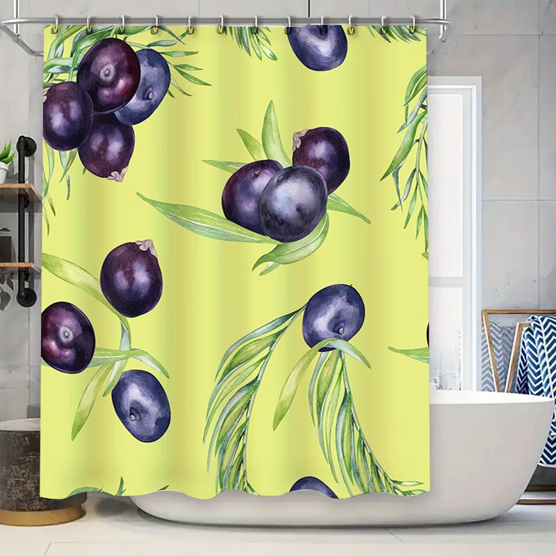 

Modern Bathroom Decor Shower Curtain With Olive Branches Print Green Purple Floral Design For Home Decoration In Bathrooms Water W60H190(CM)-1 Pcs