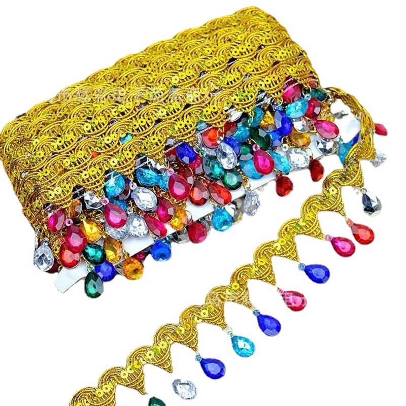 Diy Garment Sewing Accessories Hat Lace Ribbon Drop Rhinestones Diamond Costume Dress Sequined Tassel Fringe Edge Lace Trims