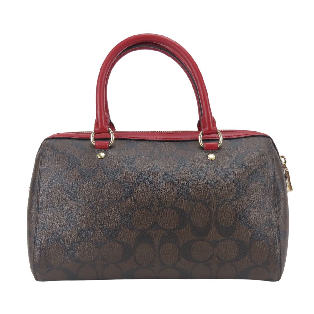 Used COACH Handbag Signature 83607 PVC/leather Brown Red Mini Boston
