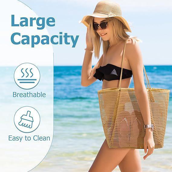 Large Foldable Mesh Beach Shoulder Bag for Outdoor Summer Travel