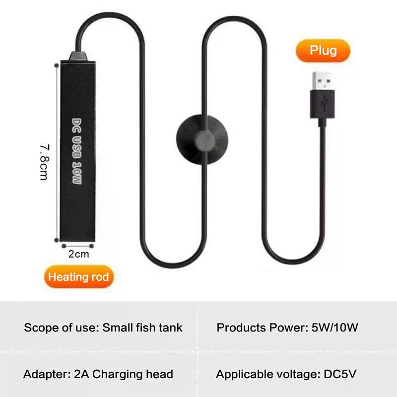 USB Mini Aquarium Heizstab für kleines Fischbecken Temperaturregler Thermostat Heizer 5/10W