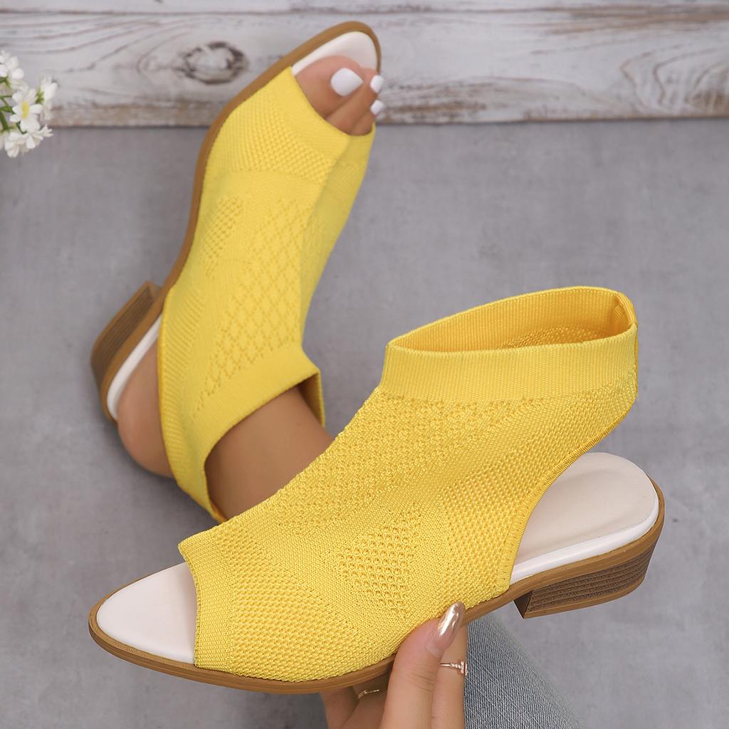 2025 European and American foreign trade new fly-woven rear hollow heel sandals women's knitted breathable hollow fish mouth cool boots 43