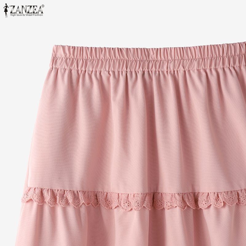 ZANZEA Femei ocazional talie elastică de culoare solidă fuste lungi largi