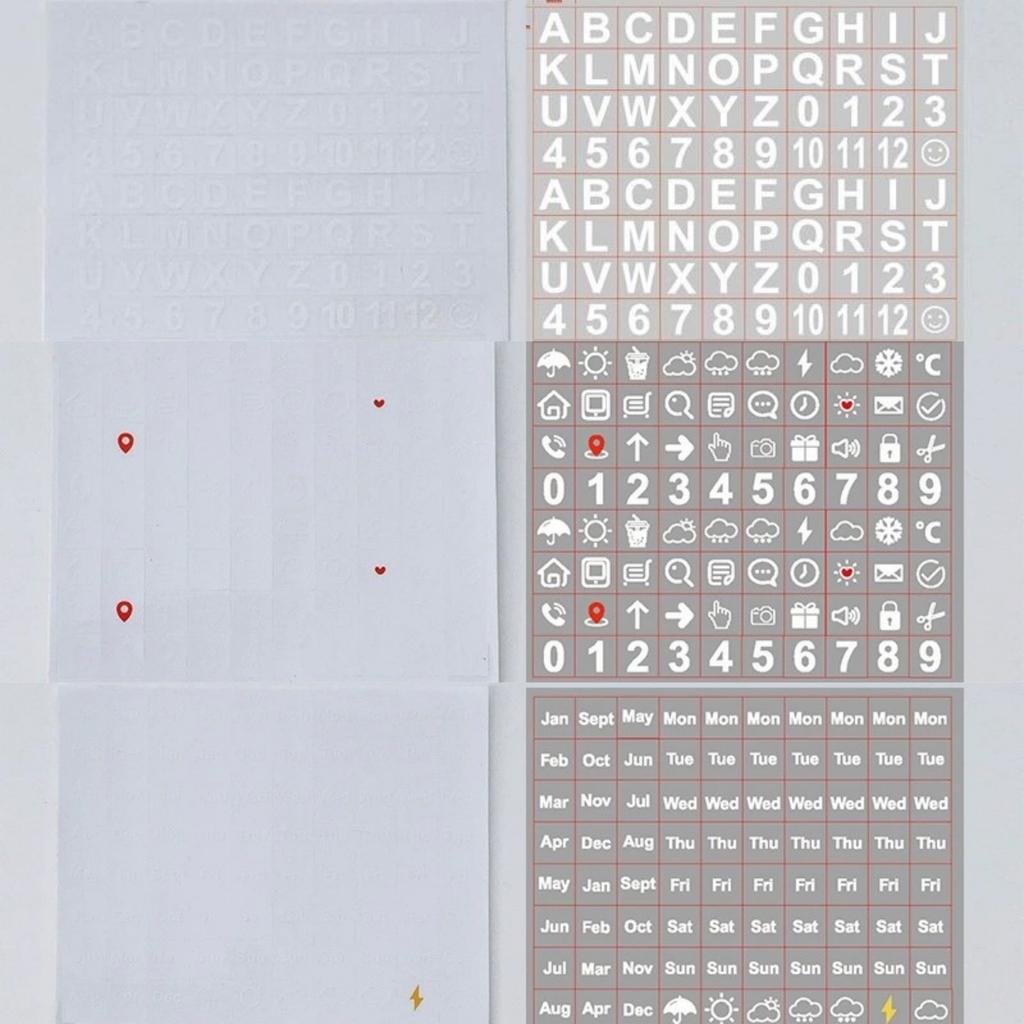 3sheets Letter Number Stickers,Month  Week Weather Sign Labels,Journal Diary Collage Decoration Index Stickers