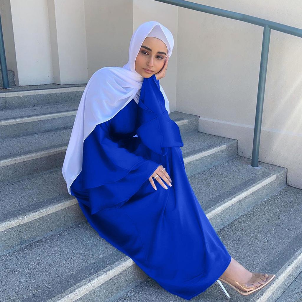 Women's Fashion Solid Color  Long Sleeve Satin Soft Waist And  Dress