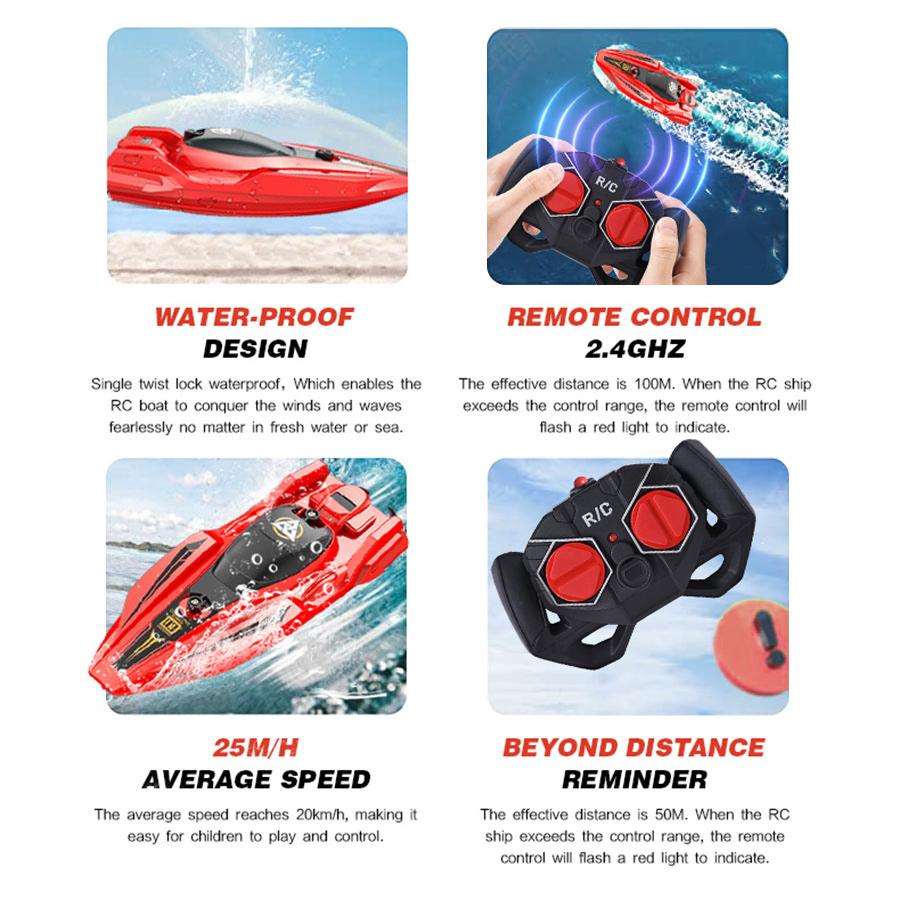 Mini RC High-Speed Boat 25Km/h 2.4G Waterproof Remote Control Boats Double motor Speedboats Toys for Kids Adult Gifts