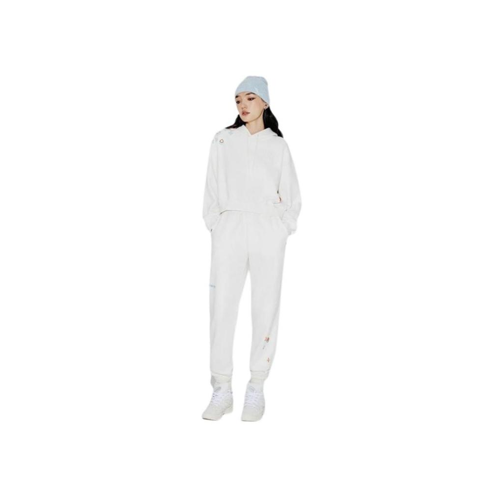 Li Ning Printed Hooded Sweatshirt Women Sweatshirt Off-White AWDT948-7