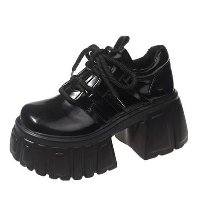Modne 8 CM Damskie Mary Jane Nowe Sznurowane Mokasyny Platforma Klin Sneakersy Grube Buty Damskie Czarne Buty Wiosna Jesień Buty do Chodzenia
