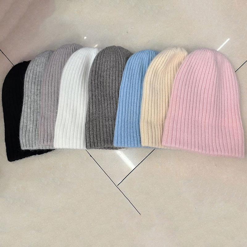Warm Rabbit Fur Knitted Hat Women's Double-layer Thickened Wool Hat Casual Ear Protection Hat Soft Waxy Headgear Casual Cold Hat Tide
