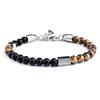 Stainless Steel Tigers Eye Beaded Bracelet Men Women Geometric Style Fashion OL Jewelry