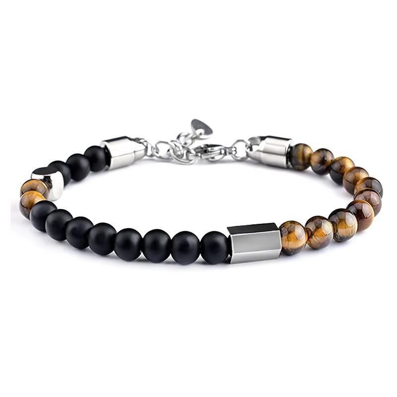 Stainless Steel Tigers Eye Beaded Bracelet Men Women Geometric Style Fashion OL Jewelry