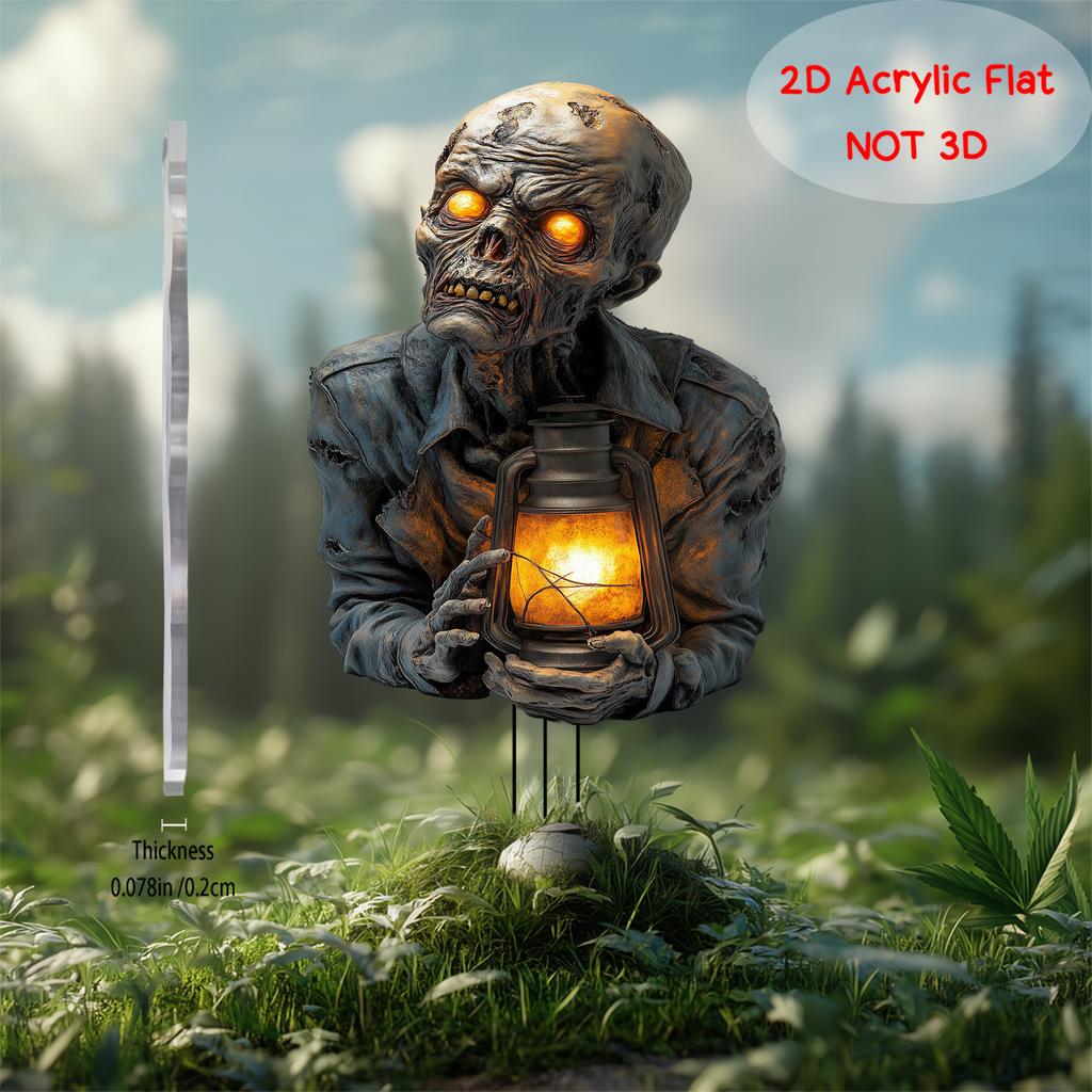 Halloween Lantern Terror Zombie Ornament Spooky 2D Acrylic Garden Ground Plug Ornament Home Outdoor Garden DIY Decoration Gift