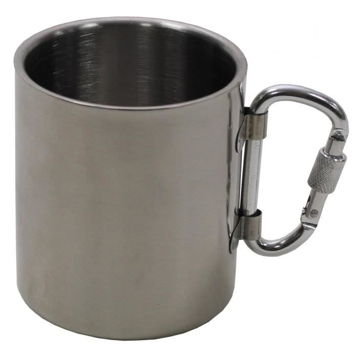 Tasse - FOX OUTDOOR - 300ml - Acier Inoxydable - Double Paroi - Anse Mousqueton Rpliable