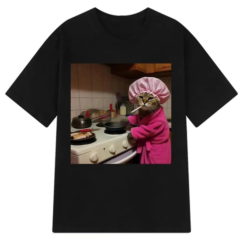New Arrival Mens Clothes Tee Shirt Homme Graphic TShirts Men Tshirt for Men Ropa Hombre Funny Housewife Cat Meme Printed