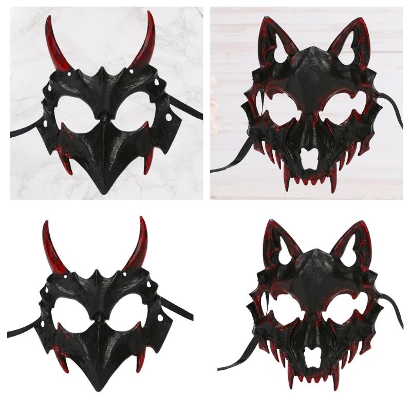Maschera di Drago Anime Maschera di Halloween Maschera di Scheletro Animale Maschera Teschio Cosplay Cane Maschera da Festa Maschera di Lupo Diavoli Horror