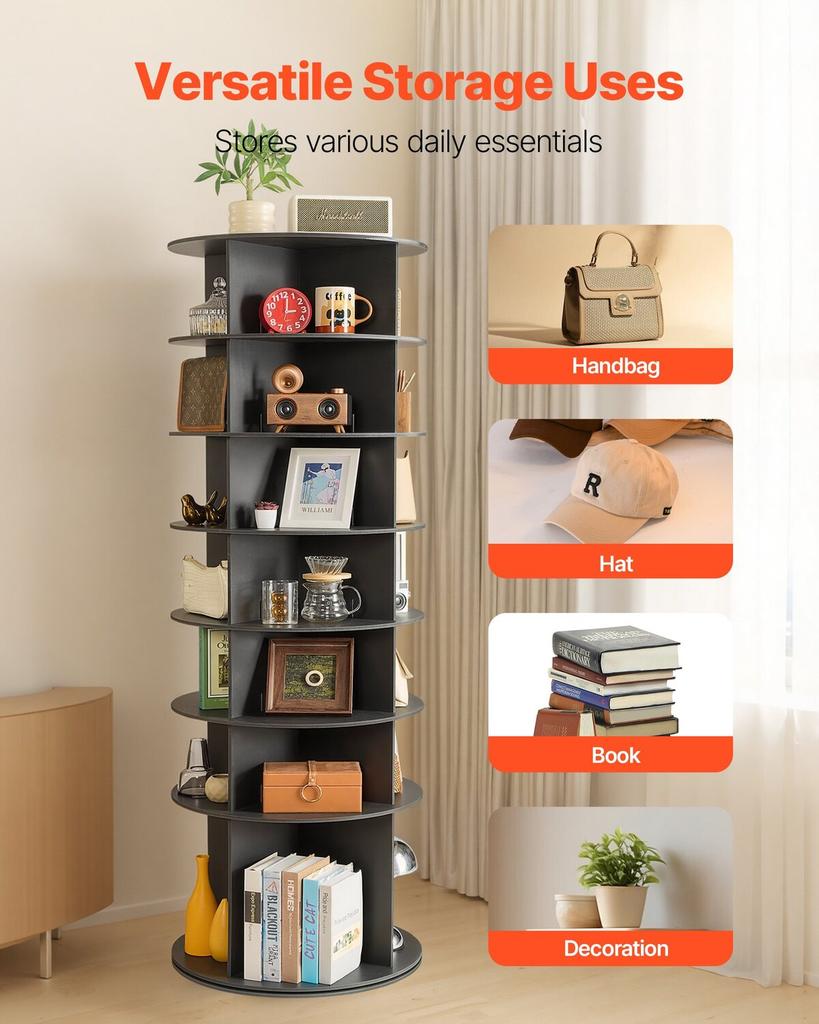7 Tiers Rotating Shoe Rack Tower, 360° Spinning Shoe Rack, Revolving Storage Round Carousel Display, Freestanding Lazy Susan Organizer Display for