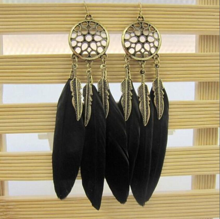 Visionb Bohemia Feather Long Design Dream Catcher Earrings for Women Jewelry