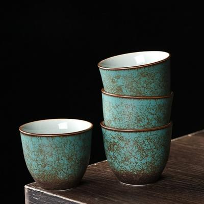 Japanese Style Teacup Ceramic Turquoise Glaze Teacups Kung Fu Cups Traditional Chinese Heat Resistant Retro Cups and Mugs
