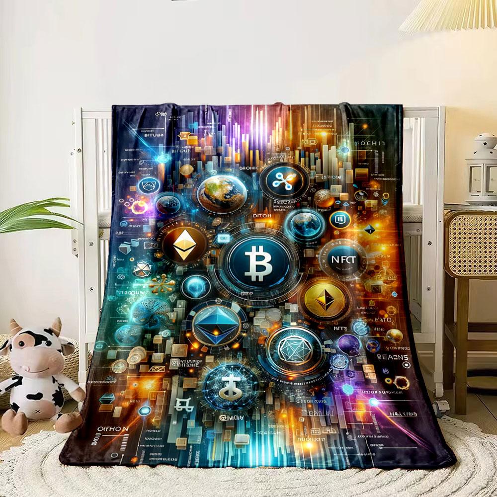 

Dynamic cryptocurrency symbols with glowing digital elements and graphs. for all seasons blanket lunch break throw gift 80cm x 120cm
