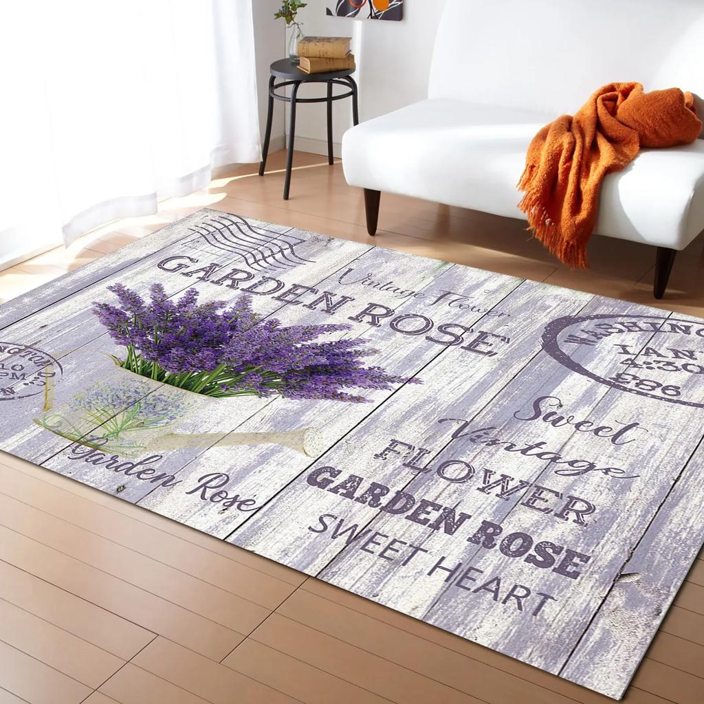 Rustic Lilac Flower Purple Lavender Plant Carpets for Bedroom Living Room Modern Home Floor Large Non Slip Rug Entrance Door Mat