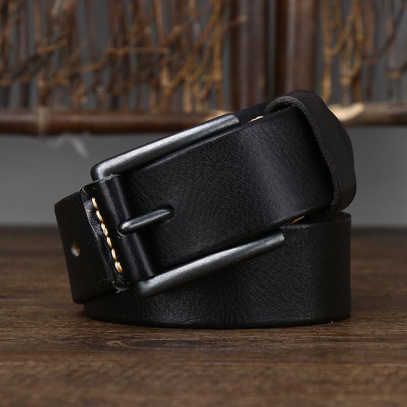 Leather Belt Men's Retro Distressed Leather Pin Buckle First Layer Cowhide Simple Casual Annual Classic Jeans Belt